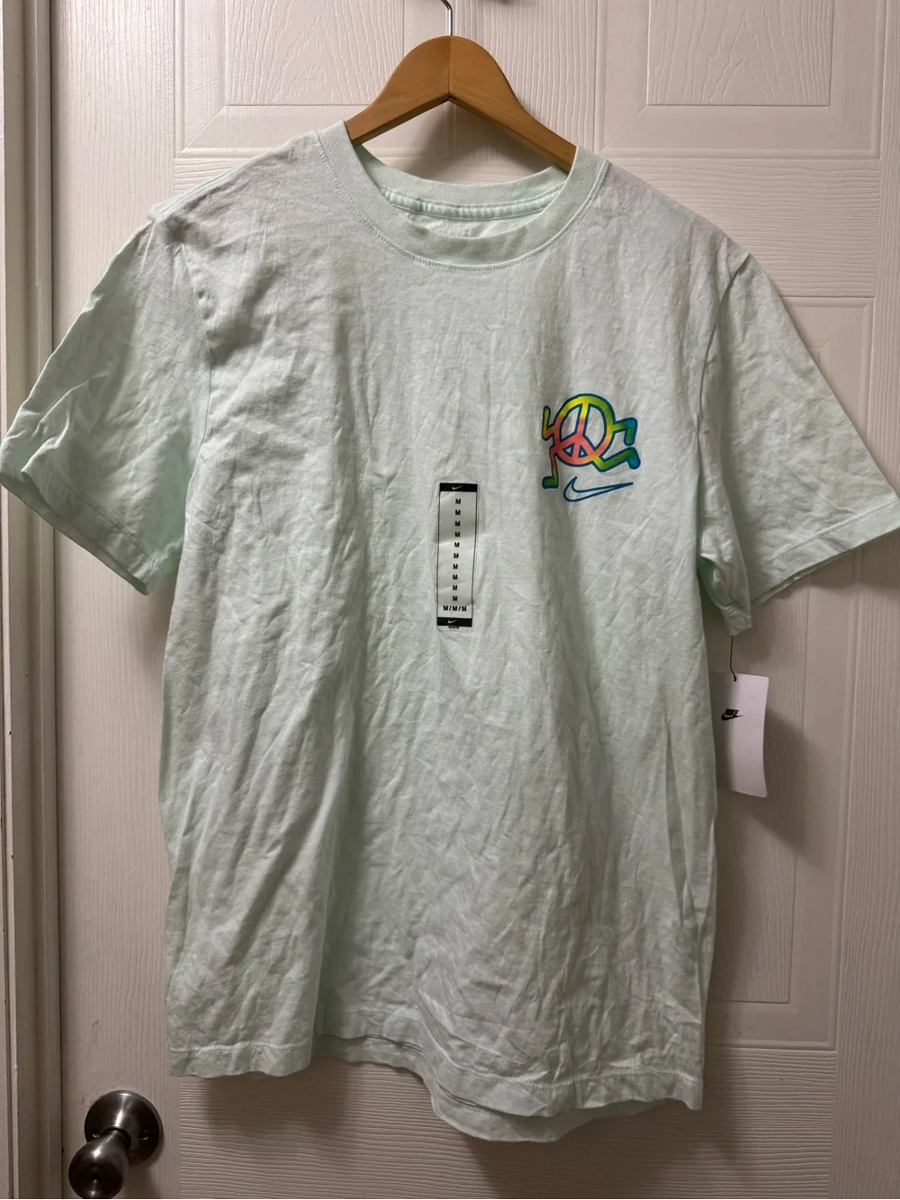 Nike Light Mint Short Sleeve Tee with Multicolor Peace Logo